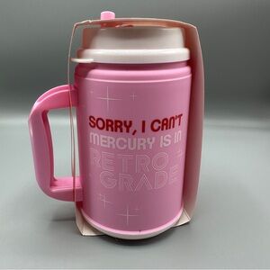 Mercury In Retrograde Plastic Double-Wall BPA FreeRetro Mug with Straw 22oz Pink